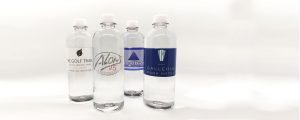 Four water bottles with custom logos