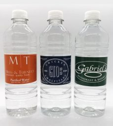 three water bottles with custom promo labels